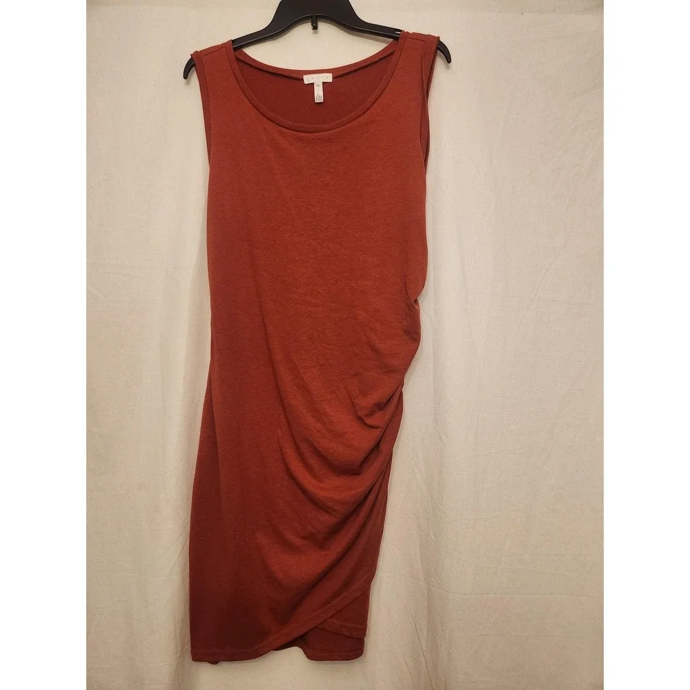 Leith Tank Dress Womens XXL Rust Sleeveless Ruched‎ Side Asymmetrical Hem Jersey